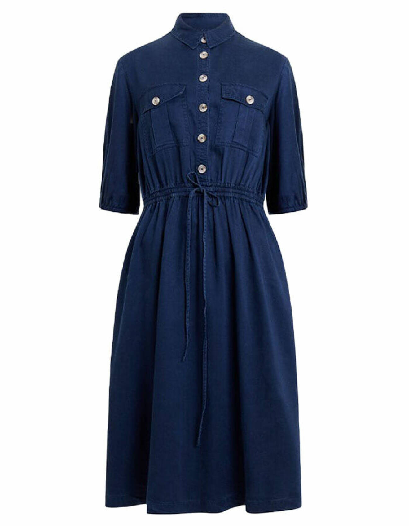 blå skjortklänning med dragsko i midjan för dam från french connection