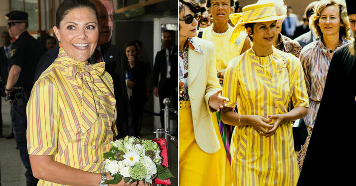 Kronprinsessan Victoria och drottning Silvia i samma klänning.