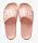 Ljusrosa, sportiga badtofflor i plast med vit logga över foten. Badtofflor från Superga.