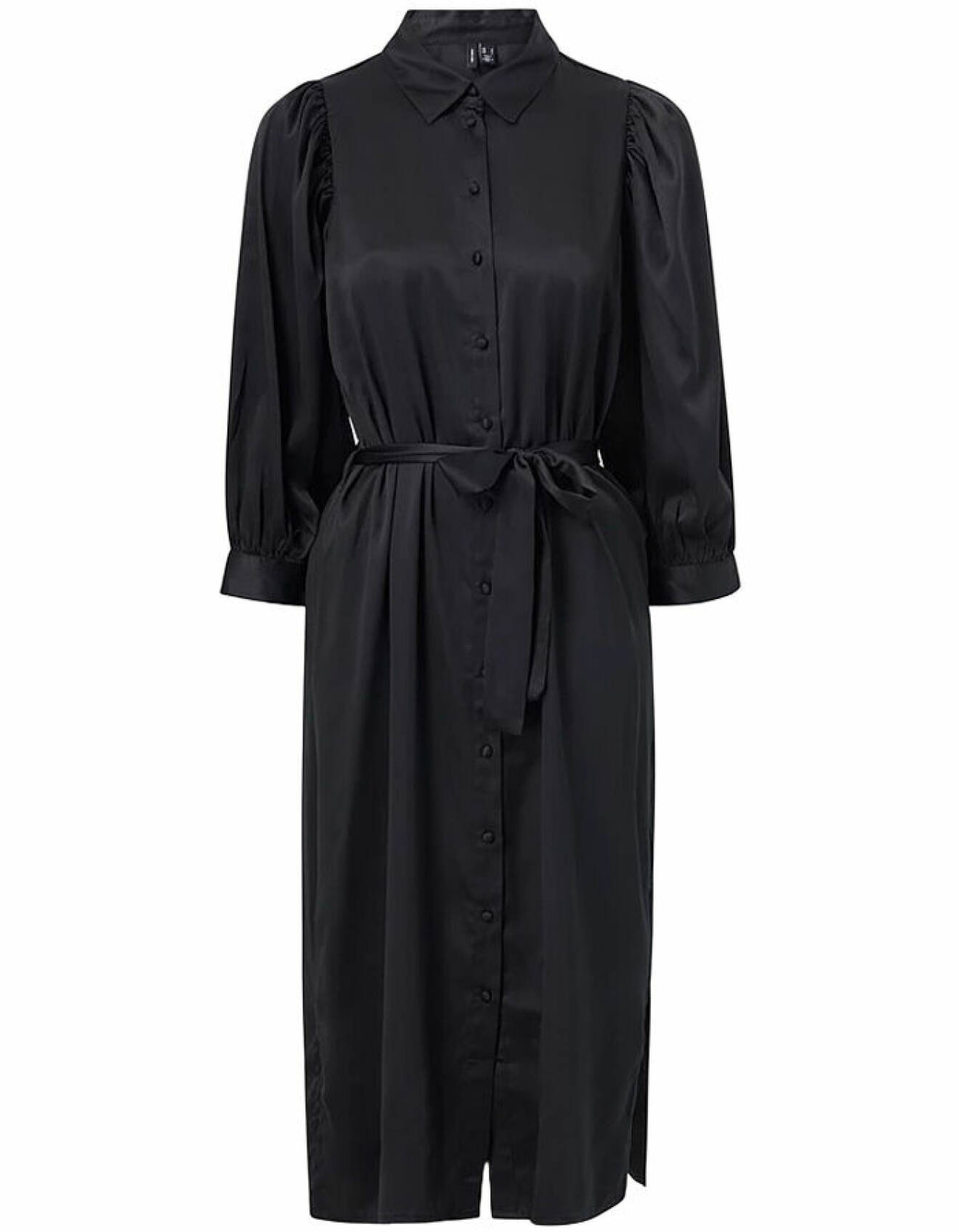 svart blusklänning i satin med knytskärp för dam från vero moda