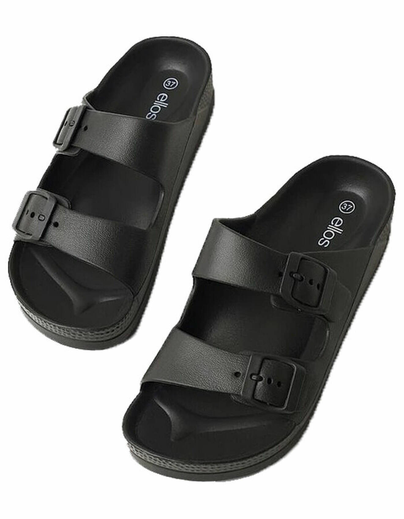 svarta sandaler i gummi för dam från ellos