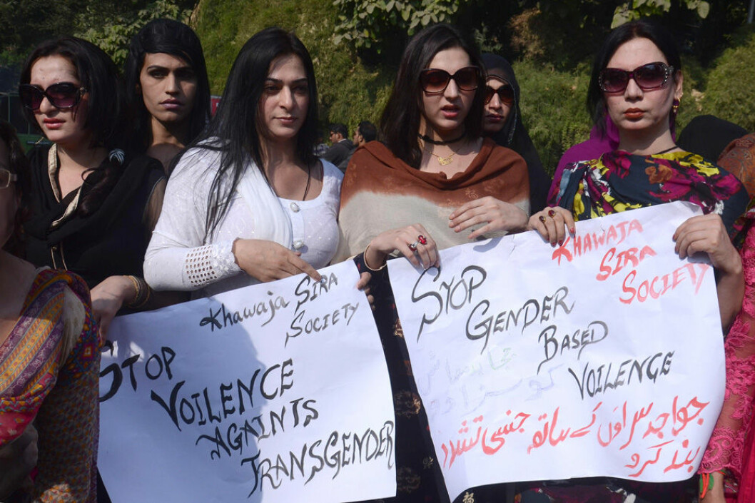 Transpersoner som protesterar i Pakistan 2016. Foto: IBL Transpersoner i Pakistan.