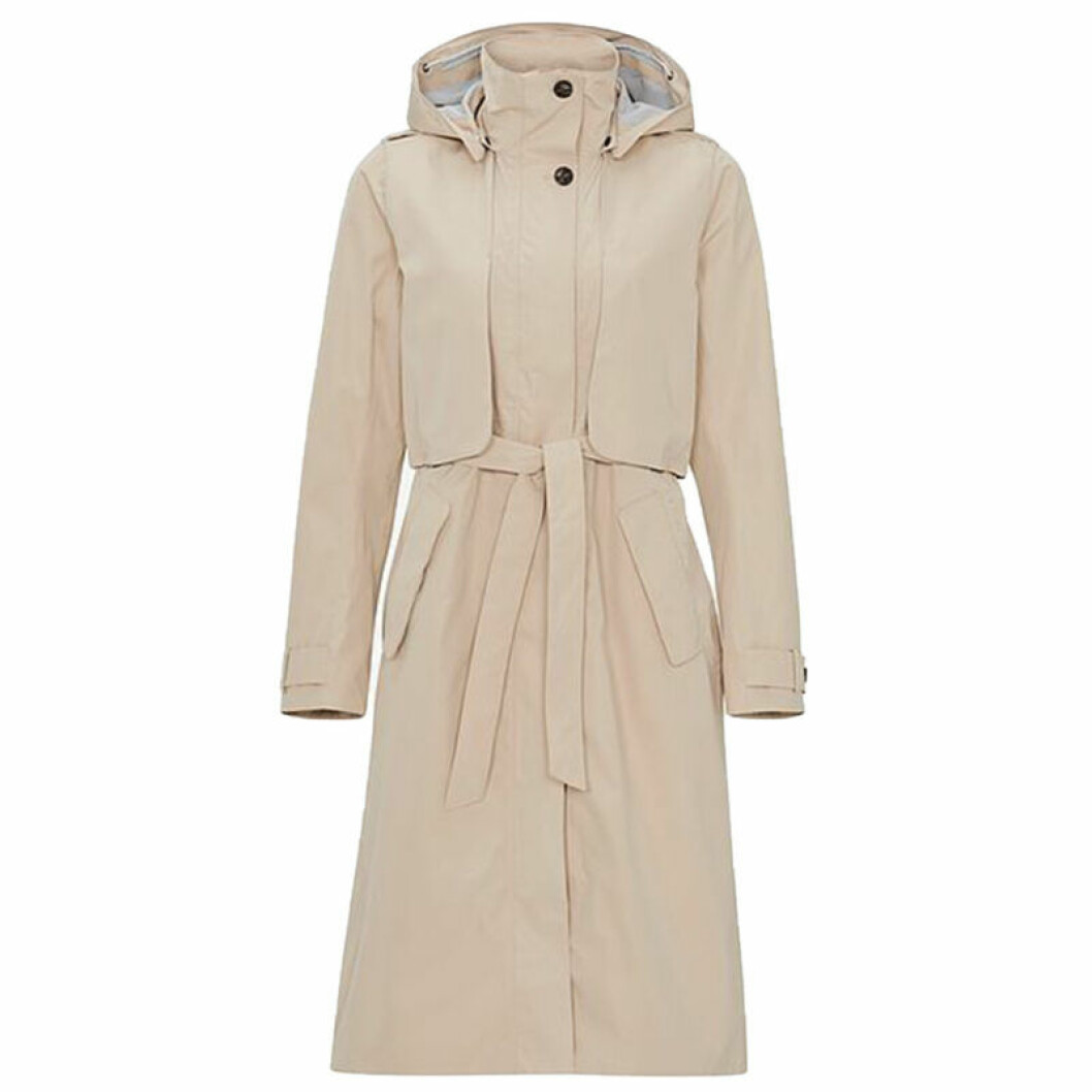 Trechcoat från Didriksons. Lång trenchcoat, naturnära färger, vattentät