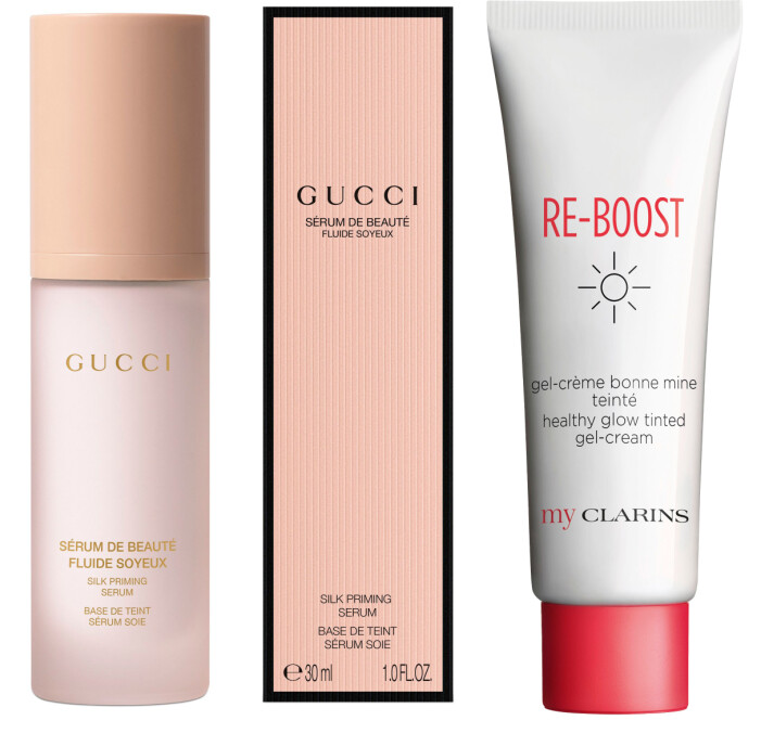 Serum de Beauté från Gucci och Healthy Glow Tinted Gel-Cream från Clarins.