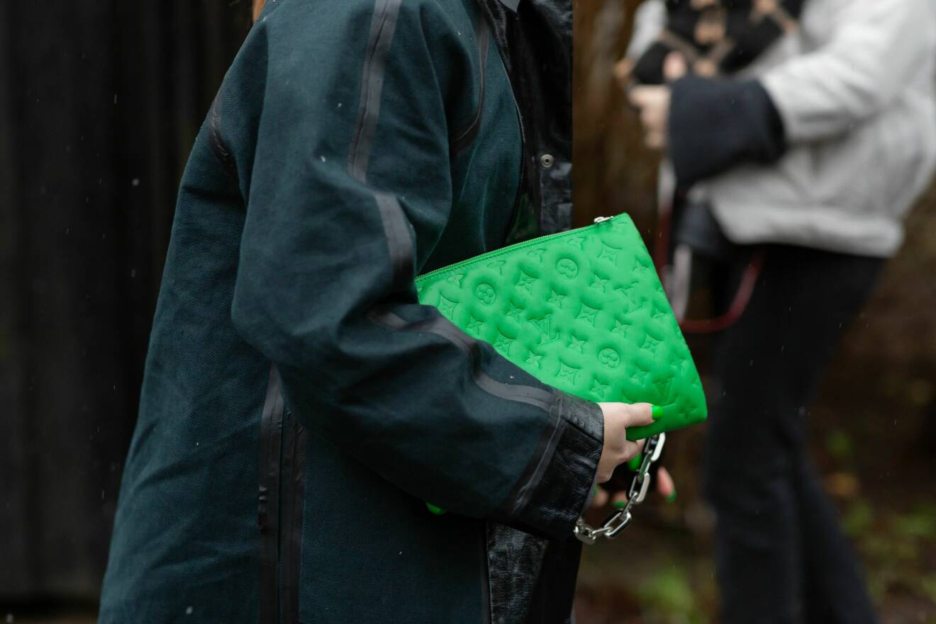 Många gröna designerväskor syntes på modeveckan i Köpenhamn.