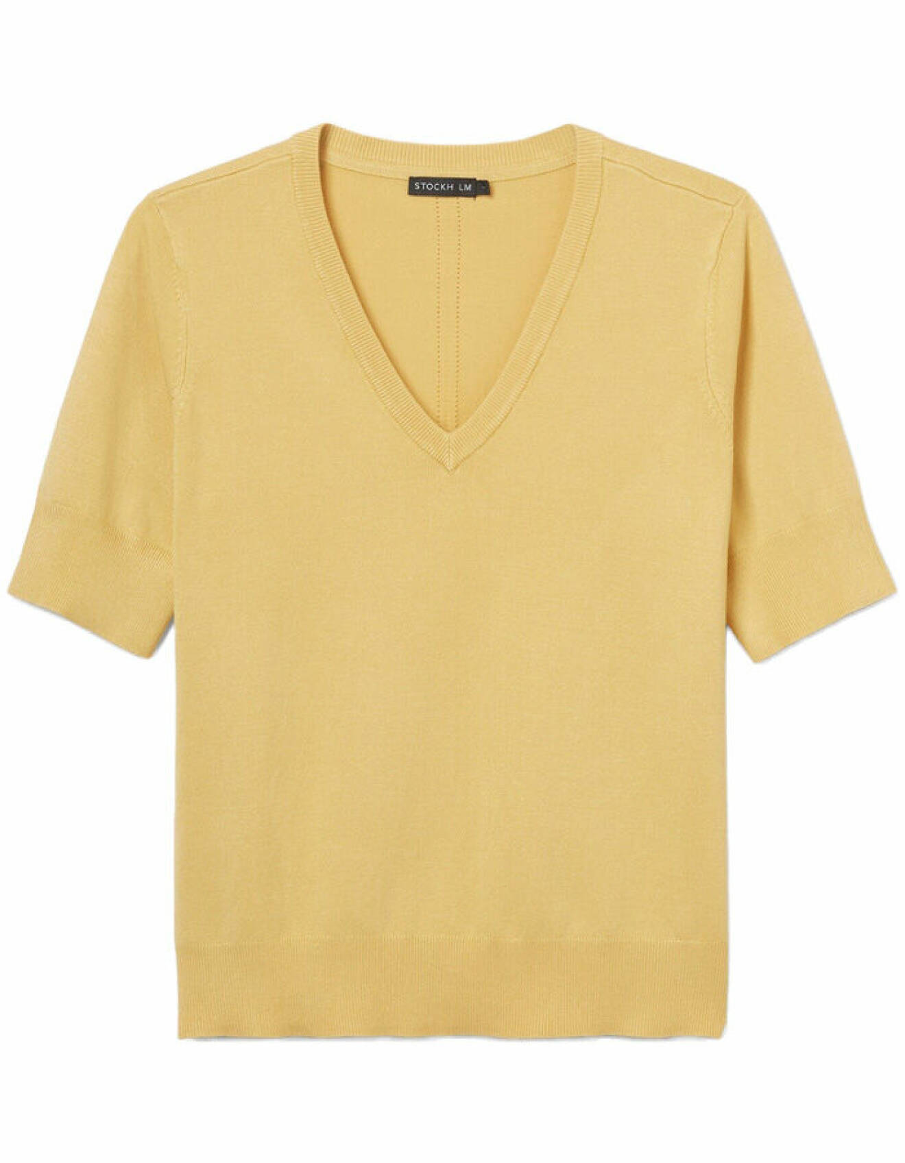 gul stickad tröja med kort ärm för dam från stockh lm