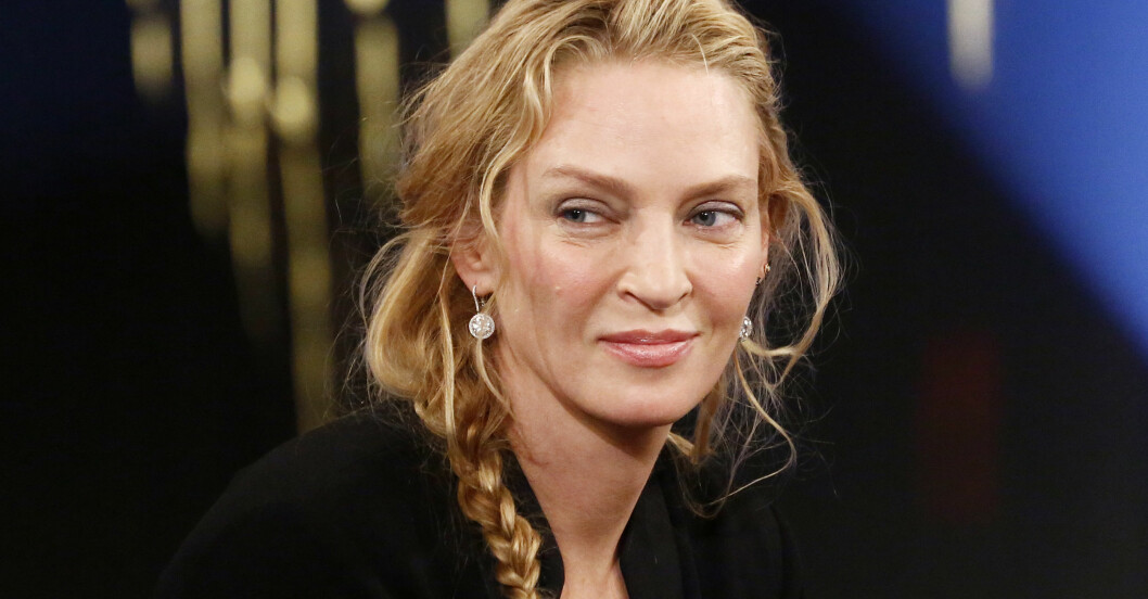 Uma Thurmans mamma har svenska rötter. Här gästar skådespelerskan SVT-programmet <i>Skavlan</i>. Foto: Patrik Österberg/TT Uma Thurman gästar talkshowen Skavlan i Stockholm 2014.