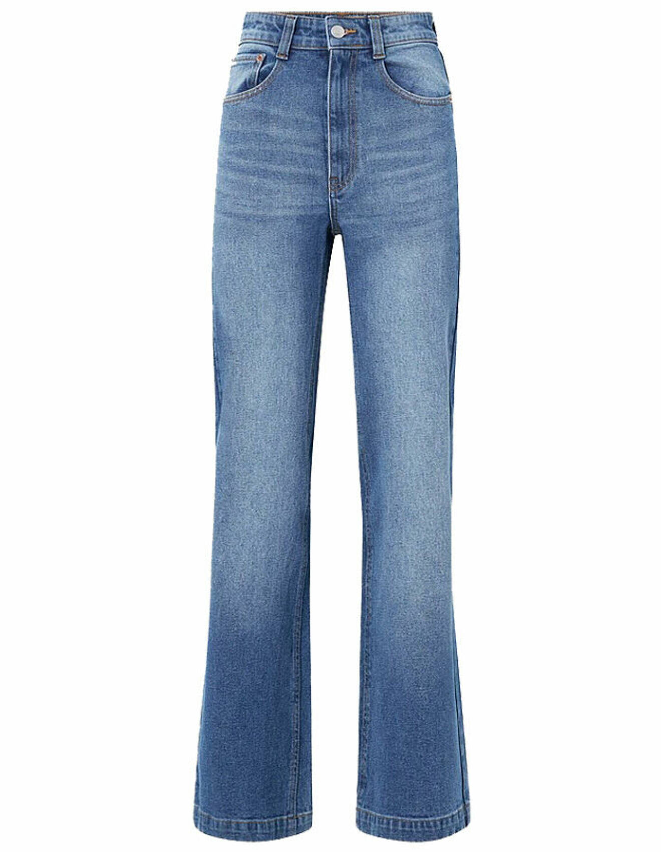 blå jeans med utsvängda ben och hög midja för dam från ellos collection