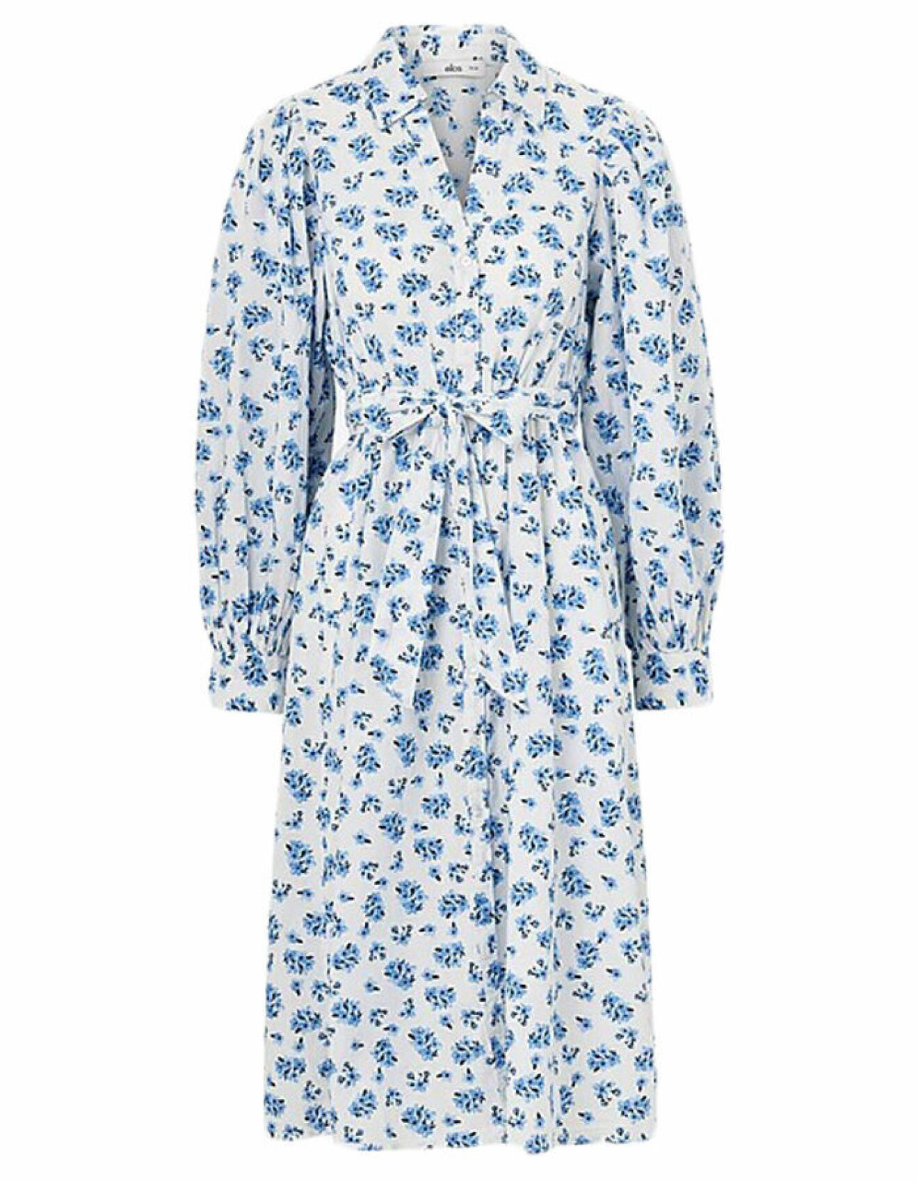 blommig skjortklänning i vitt och blått från ellos för klädkoden kavaj
