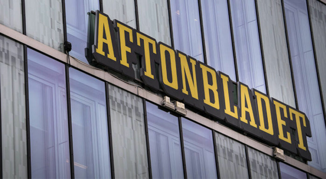 Aftonbladets logga på redaktionshuset i Stockholm.