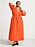 orange klänning med omlottdesign, vid kjol och puffärm från lindex