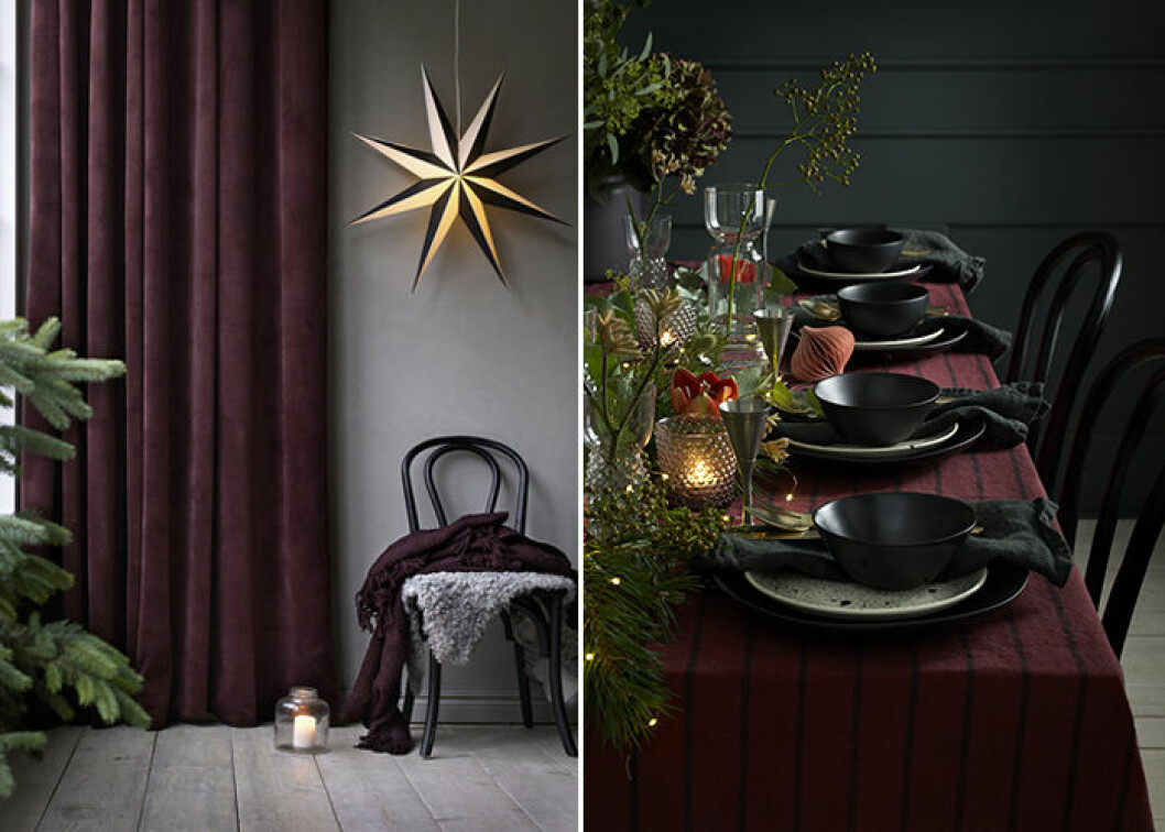 Foto: Ellos Home Vinrött och rostrött ger en elegant julstämning
