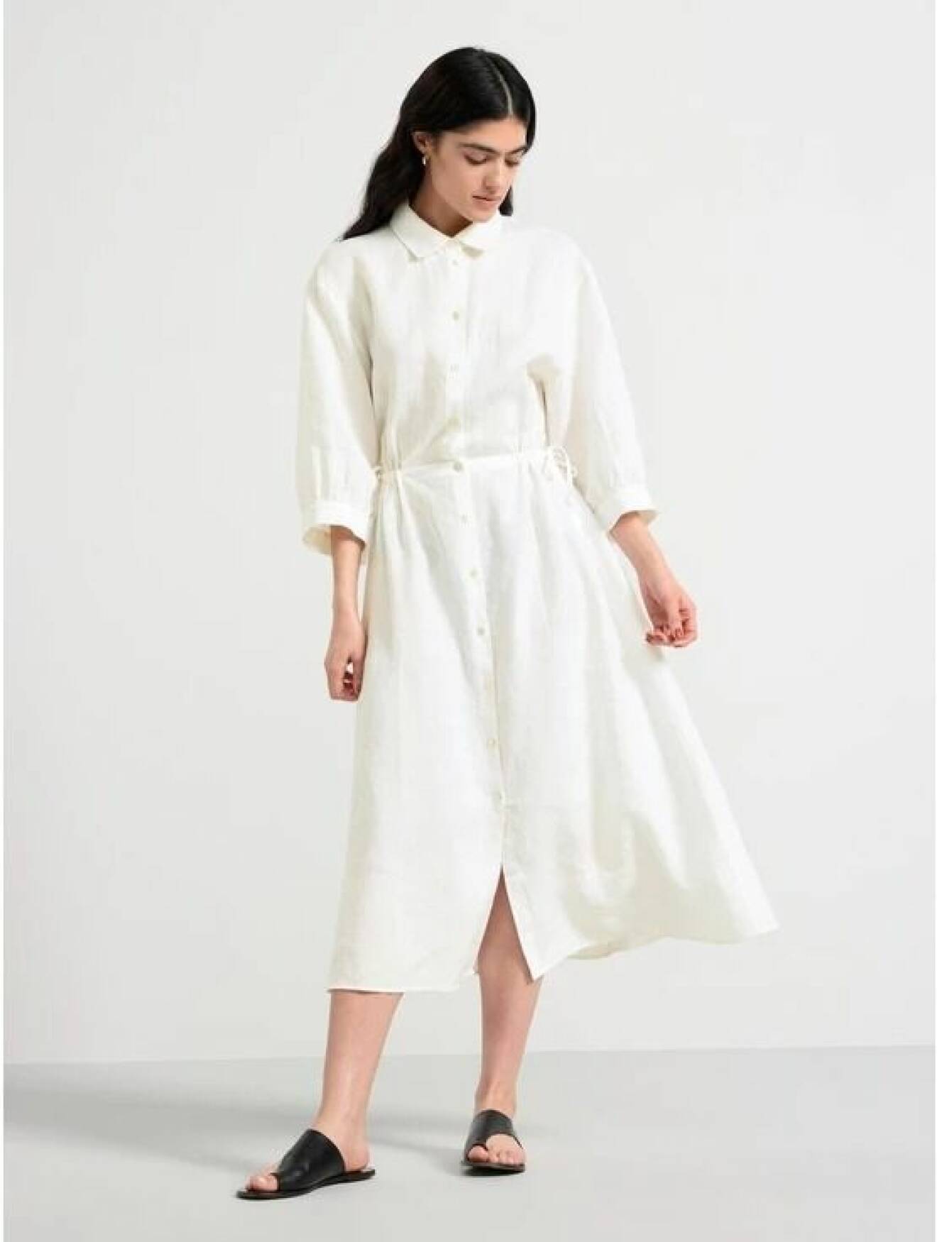 vit skjortklänning med dragsko i midjan för dam från lindex