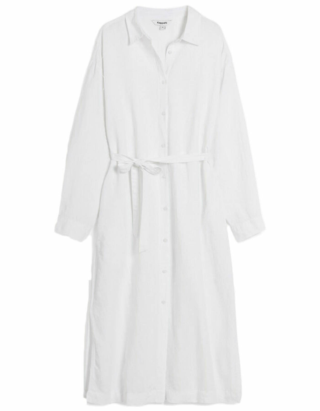 vit skjortklänning i linne med skärp i midjan för dam från kappahl