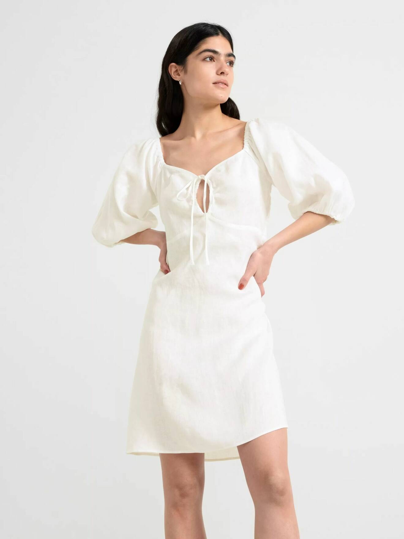 vit kort klänning i lin för dam från lindex