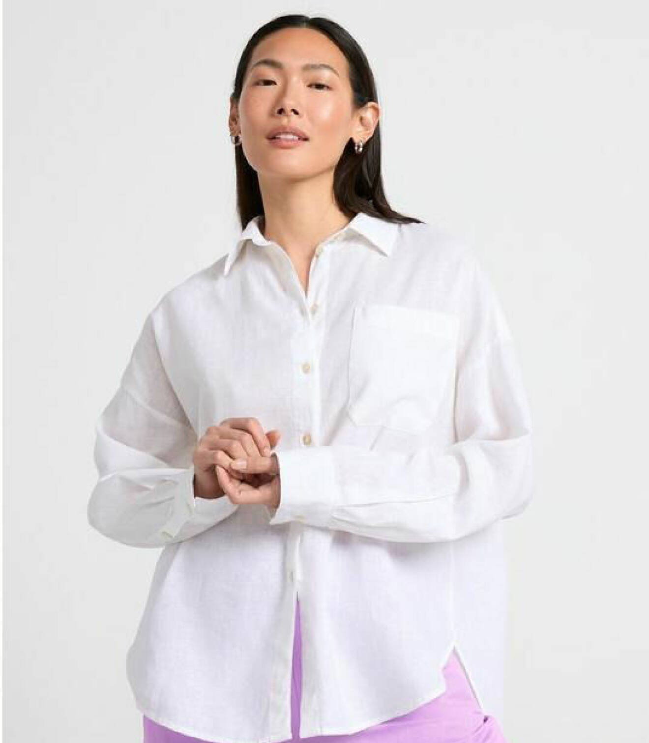 vit linneskjorta med avslappnad passform för dam från lindex
