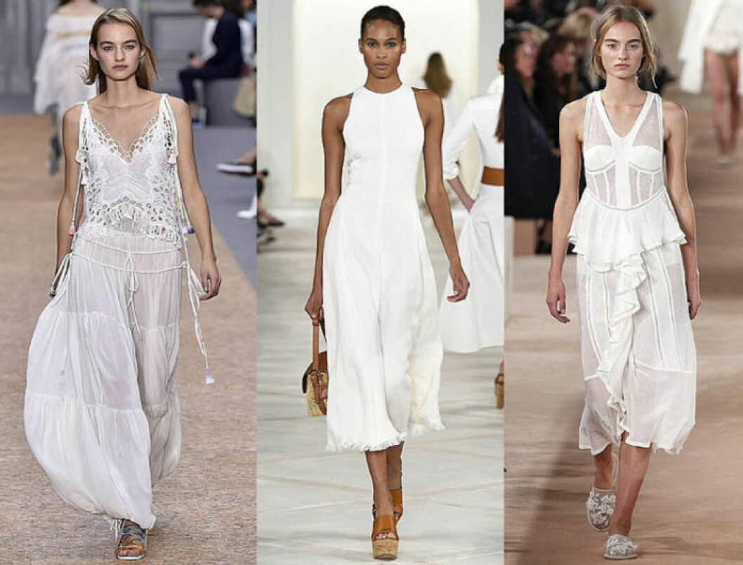 Chloé, Ralph Lauren och Balenciaga är bara några av sommarens designers som satsar stort på vita klänningar.<br> Foto: Jonas Gustavsson vita-klanningar-chloe-ralph-lauren-balenciaga