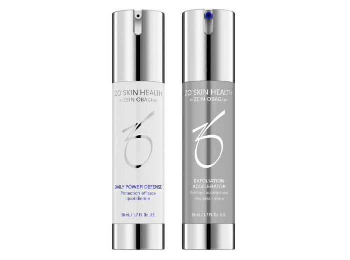 <a target="_blank" href="https://zoskinhealth.se/produkter/daily-power-defense/">ZO Daily Power Defense </a>och <a target="_blank" href="https://zoskinhealth.se/produkter/exfoliation-accelerator/">ZO Exfoliation Accelerator</a> stärker huden och ger en frisk lyster. ZO Daily Power Defense